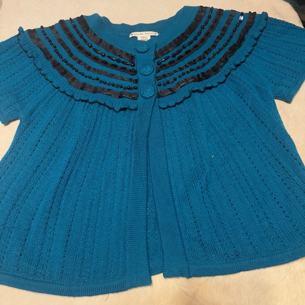 Nanette Lepore Teal and Black  3 buttons cardigan Xs